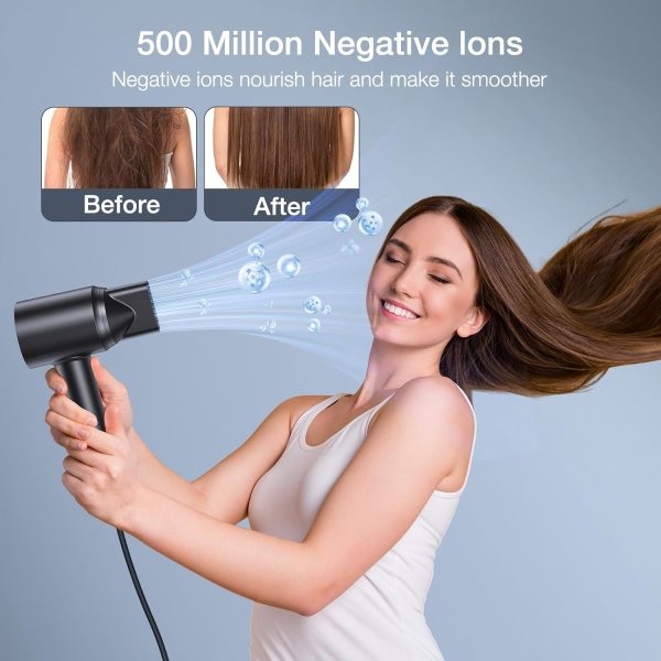 Hair Dryer, Negative Ionic Hair Dryer, 150000 RPM Professional High Speed Hairdryer for Fast Drying, 3 Speeds and 5 Temps with HD Display, Low Noise Blow Dryer for Home, Travel, Salon-Black - Image 3