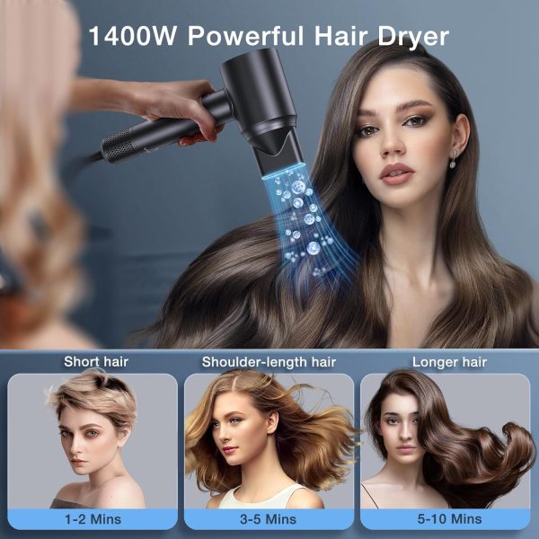 Hair Dryer, Negative Ionic Hair Dryer, 150000 RPM Professional High Speed Hairdryer for Fast Drying, 3 Speeds and 5 Temps with HD Display, Low Noise Blow Dryer for Home, Travel, Salon-Black - Image 7